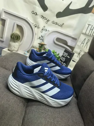 Adidas Blue White Knit Upper Three-Stripe Side Panel Lifestyle Sneakers 9