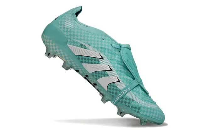 Adidas Blue White Laceless Strap Closure Checkered Grid Upper Firm-Ground Soccer Shoes 2