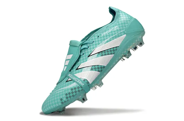 Adidas Blue White Laceless Strap Closure Checkered Grid Upper Firm-Ground Soccer Shoes 3