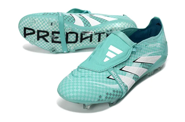 Adidas Blue White Laceless Strap Closure Checkered Grid Upper Firm-Ground Soccer Shoes 4