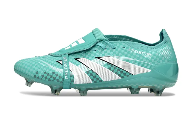 Adidas Blue White Laceless Strap Closure Checkered Grid Upper Firm-Ground Soccer Shoes 7