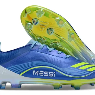 Adidas Blue Yellow Low-Cut Sock-Fit Upper Wave-Patterned Synthetic Overlay Firm-Ground Soccer Shoes