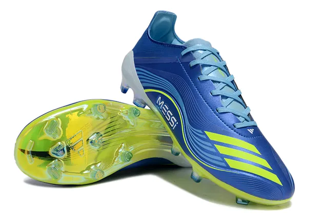 Adidas Blue Yellow Low-Cut Sock-Fit Upper Wave-Patterned Synthetic Overlay Firm-Ground Soccer Shoes 4