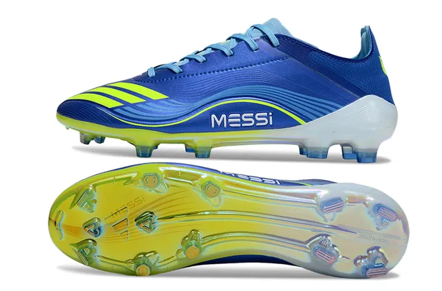 Adidas Blue Yellow Low-Cut Sock-Fit Upper Wave-Patterned Synthetic Overlay Firm-Ground Soccer Shoes 6