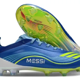 Adidas Blue Yellow Low-Cut Synthetic Upper Dynamic Wave Graphic Overlay Firm-Ground Soccer Shoes