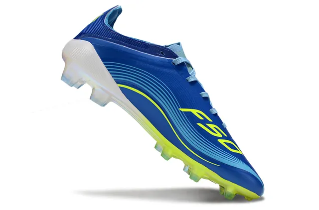 Adidas Blue Yellow Low-Cut Synthetic Upper Dynamic Wave Graphic Overlay Firm-Ground Soccer Shoes 2