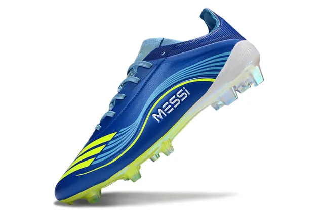 Adidas Blue Yellow Low-Cut Synthetic Upper Dynamic Wave Graphic Overlay Firm-Ground Soccer Shoes 3