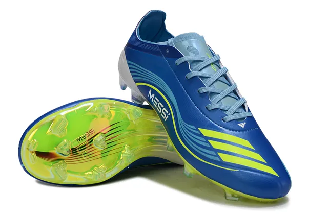 Adidas Blue Yellow Low-Cut Synthetic Upper Dynamic Wave Graphic Overlay Firm-Ground Soccer Shoes 4