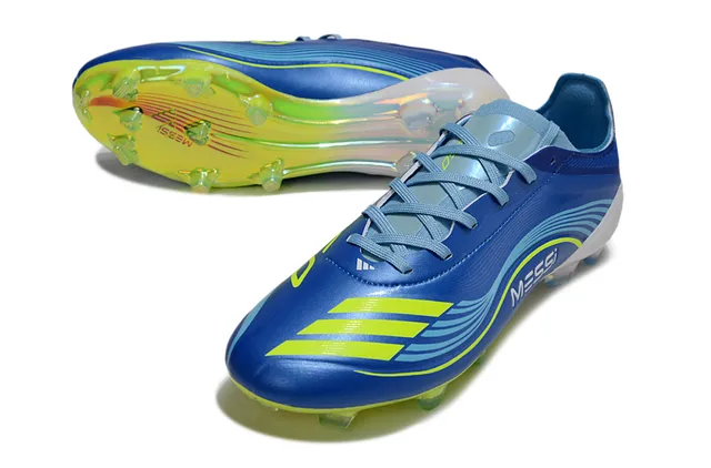 Adidas Blue Yellow Low-Cut Synthetic Upper Dynamic Wave Graphic Overlay Firm-Ground Soccer Shoes 5