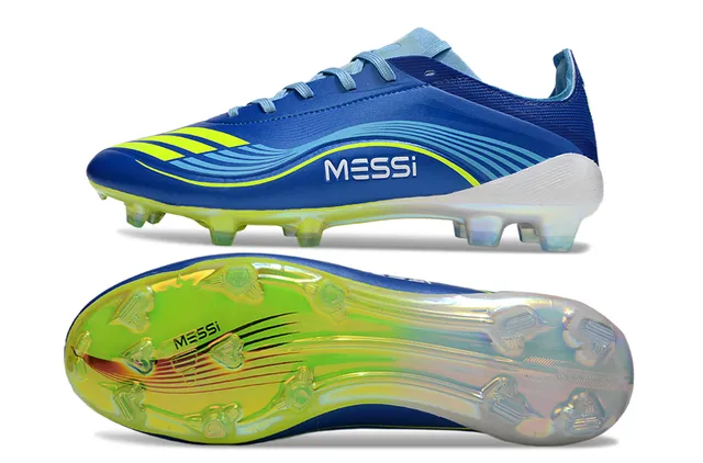 Adidas Blue Yellow Low-Cut Synthetic Upper Dynamic Wave Graphic Overlay Firm-Ground Soccer Shoes 7
