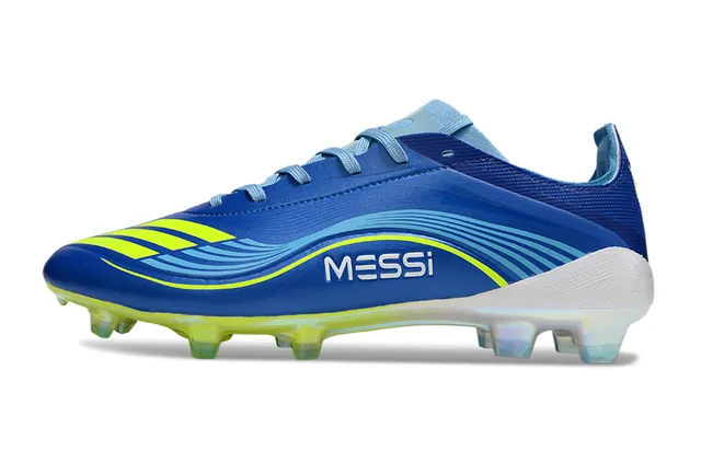 Adidas Blue Yellow Low-Cut Synthetic Upper Dynamic Wave Graphic Overlay Firm-Ground Soccer Shoes 8