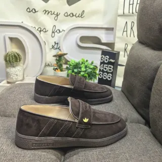 Adidas Brown Beige Suede Upper Three-Stripe Stitching Loafer