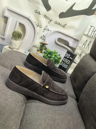 Adidas Brown Beige Suede Upper Three-Stripe Stitching Loafer 9