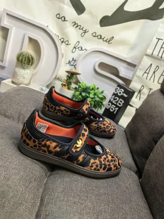 Adidas Sapatos Mary Jane Marrom Preto Impressão de Leopardo Parte Superior Três Listras Painel Lateral 9