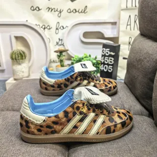 Adidas Brown Blue Leopard-Print Upper Cream Three Stripes Lifestyle Sneakers