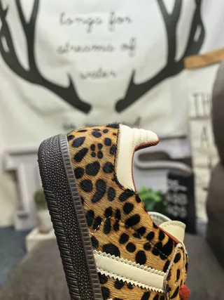 Adidas Brown Blue Leopard-Print Upper Cream Three Stripes Lifestyle Sneakers 3
