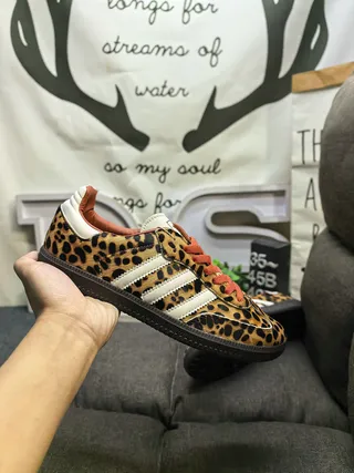 Adidas Brown Blue Leopard-Print Upper Cream Three Stripes Lifestyle Sneakers 5