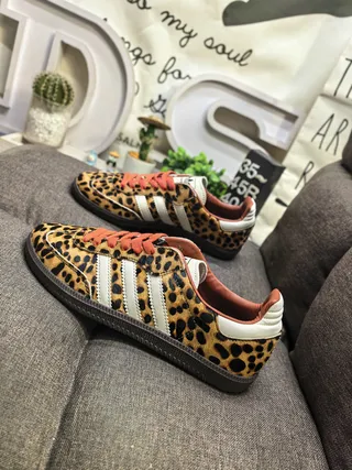Adidas Brown Blue Leopard-Print Upper Cream Three Stripes Lifestyle Sneakers 7