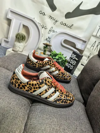 Adidas Brown Blue Leopard-Print Upper Cream Three Stripes Lifestyle Sneakers 9
