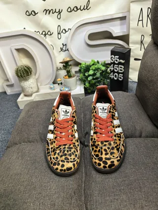 Adidas Brown Blue Leopard-Print Upper Cream Three Stripes Lifestyle Sneakers 10