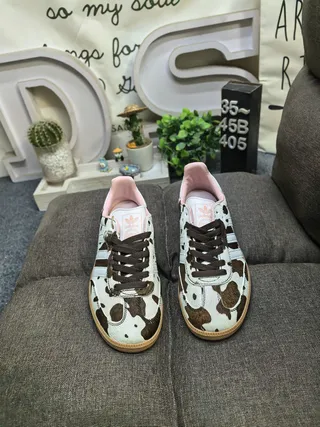 Adidas Brown Blue Leopard-Print Upper Cream Three Stripes Lifestyle Sneakers 20
