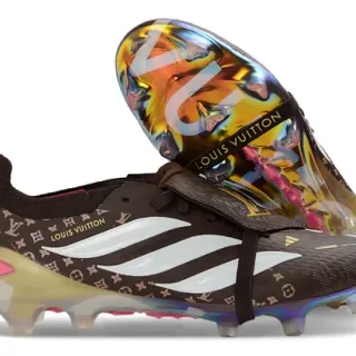 Adidas Brown Multicolor Laceless Strap Closure Holographic Iridescent Heel Cage Firm-Ground Soccer Shoes