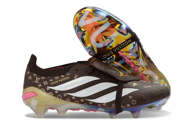 Adidas Brown Multicolor Laceless Strap Closure Holographic Iridescent Heel Cage Firm-Ground Soccer Shoes 1