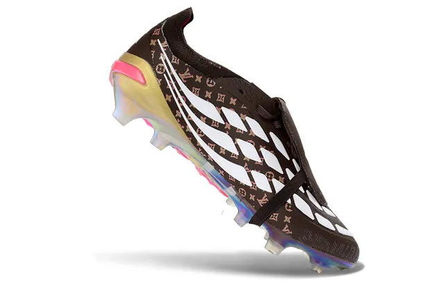 Adidas Brown Multicolor Laceless Strap Closure Holographic Iridescent Heel Cage Firm-Ground Soccer Shoes 2
