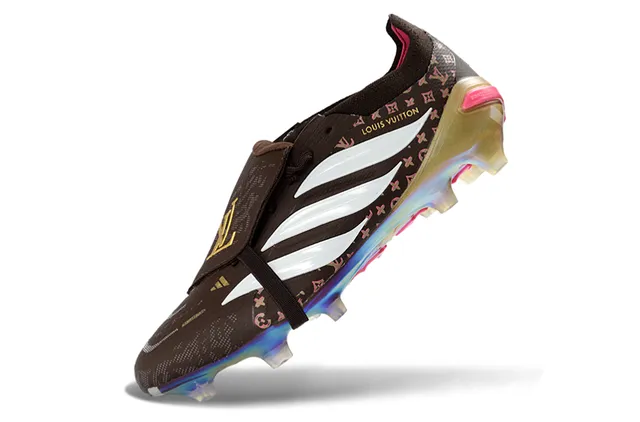 Adidas Brown Multicolor Laceless Strap Closure Holographic Iridescent Heel Cage Firm-Ground Soccer Shoes 3