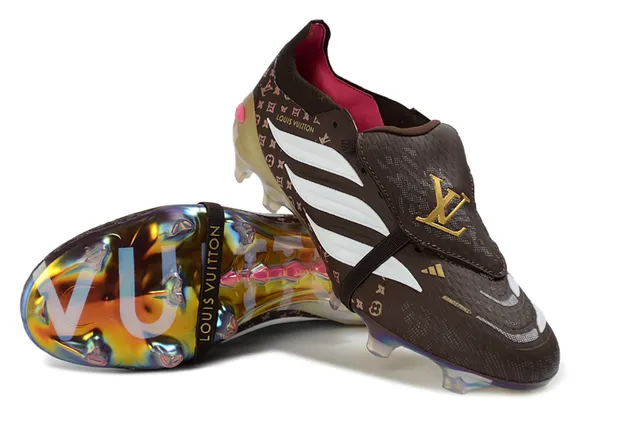 Adidas Brown Multicolor Laceless Strap Closure Holographic Iridescent Heel Cage Firm-Ground Soccer Shoes 4