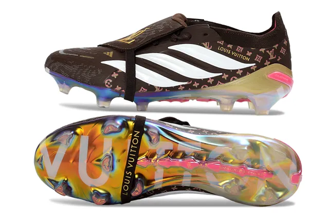Adidas Brown Multicolor Laceless Strap Closure Holographic Iridescent Heel Cage Firm-Ground Soccer Shoes 6