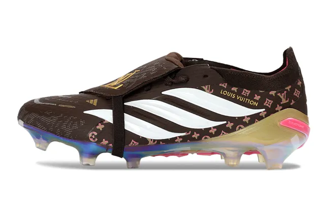 Adidas Brown Multicolor Laceless Strap Closure Holographic Iridescent Heel Cage Firm-Ground Soccer Shoes 7