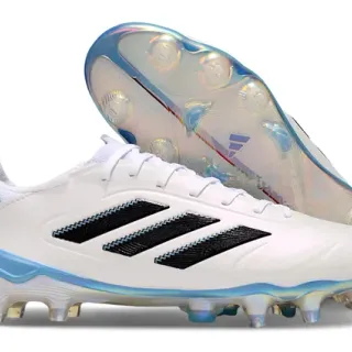 Adidas Copa Pure White and Light Blue Firm-Ground Soccer Shoes