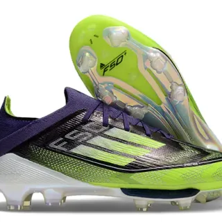 Adidas F50 Green Purple Low-Cut Knit Upper Three-Stripe Graphic Overlay Firm-Ground Soccer Shoes