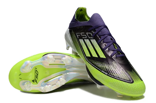 Adidas F50 Green Purple Low-Cut Knit Upper Three-Stripe Graphic Overlay Firm-Ground Soccer Shoes 4