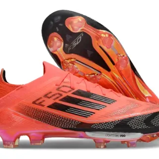 Adidas F50 Orange Black Low-Cut Knit Upper Translucent Iridescent Outsole Firm-Ground Soccer Shoes