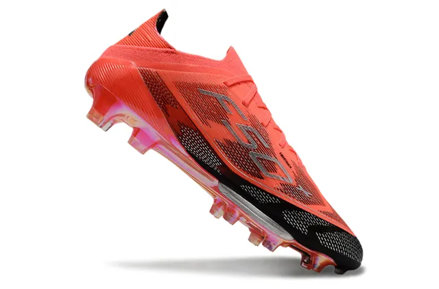 Adidas F50 Orange Black Low-Cut Knit Upper Translucent Iridescent Outsole Firm-Ground Soccer Shoes 2