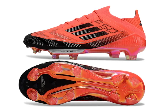 Adidas F50 Orange Black Low-Cut Knit Upper Translucent Iridescent Outsole Firm-Ground Soccer Shoes 6