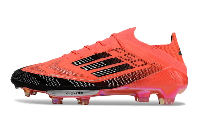 Adidas F50 Orange Black Low-Cut Knit Upper Translucent Iridescent Outsole Firm-Ground Soccer Shoes 7