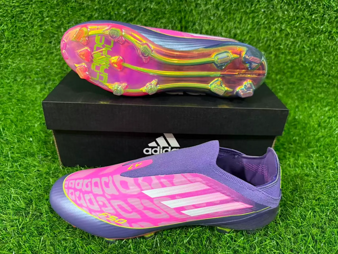 Adidas F50 বেগুনি গোলাপি নিওন ইরিডিসেন্ট Firm-Ground ফুটবল জুতা 6