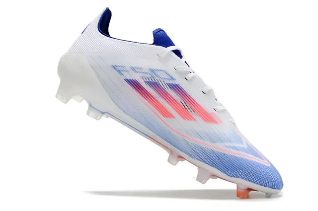 Adidas F50 Blanc Bleu Upper de Maille Basse Semelle Translucide Superficie Firme Chaussures de Football 2