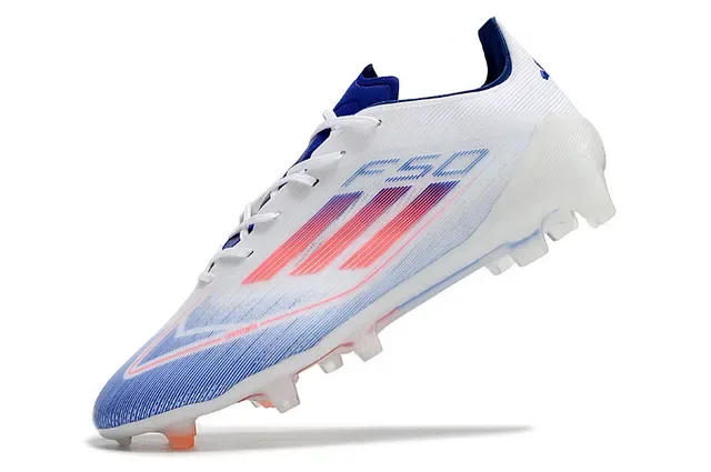 Adidas F50 Blanc Bleu Upper de Maille Basse Semelle Translucide Superficie Firme Chaussures de Football 3