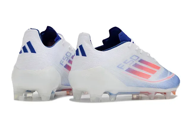 Adidas F50 Blanc Bleu Upper de Maille Basse Semelle Translucide Superficie Firme Chaussures de Football 5