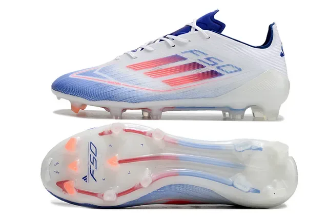 Adidas F50 Blanc Bleu Upper de Maille Basse Semelle Translucide Superficie Firme Chaussures de Football 6
