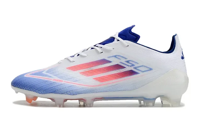 Adidas F50 Blanc Bleu Upper de Maille Basse Semelle Translucide Superficie Firme Chaussures de Football 7