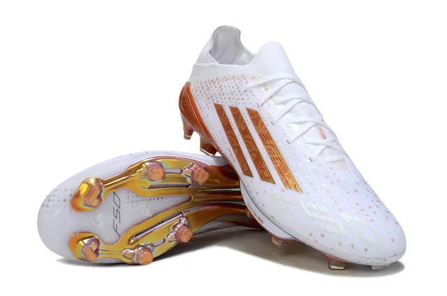 Adidas F50 White Gold Low-Cut Knit Upper Iridescent Metallic Stripes Firm-Ground Soccer Shoes 4