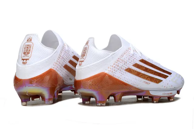 Adidas F50 White Gold Low-Cut Knit Upper Iridescent Metallic Stripes Firm-Ground Soccer Shoes 5