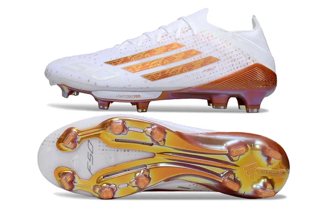 Adidas F50 White Gold Low-Cut Knit Upper Iridescent Metallic Stripes Firm-Ground Soccer Shoes 6