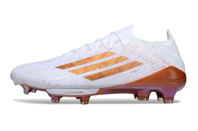 Adidas F50 White Gold Low-Cut Knit Upper Iridescent Metallic Stripes Firm-Ground Soccer Shoes 7