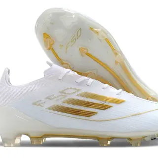 Adidas F50 White Gold Low-Profile Textured Knit Upper Firm-Ground Soccer Shoes